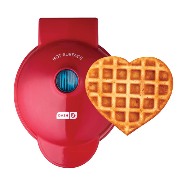 Dash Heart Compact Mini, Non-Stick Waffle Maker, Red V8