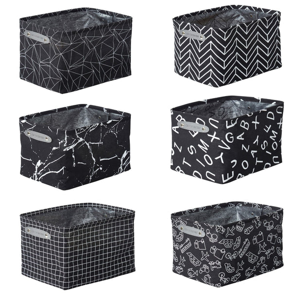 Decomomo Large Water Resistant Storage Bin, 15-in x 11-in x 9.5-in, 6-pk, White Pattern R8