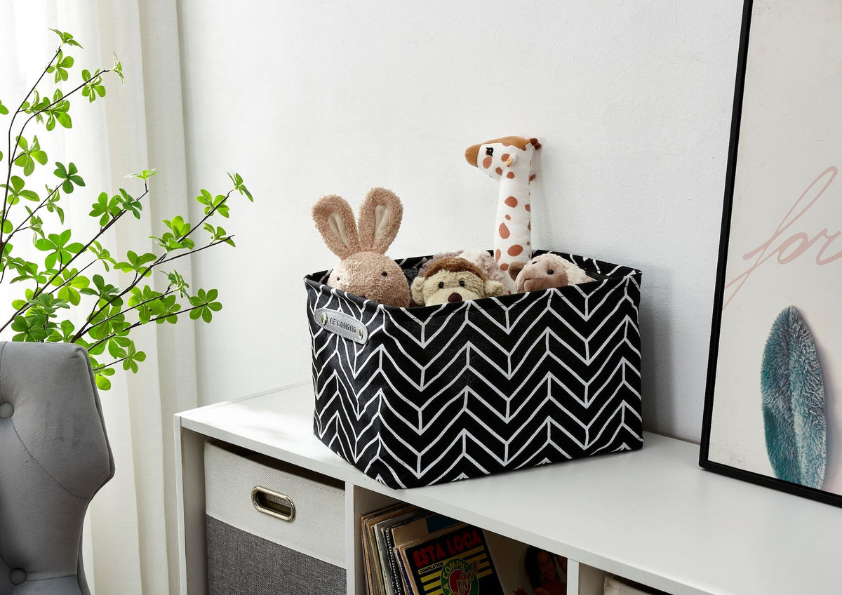 Decomomo Large Water Resistant Storage Bin, 15-in x 11-in x 9.5-in, 6-pk, White Pattern
