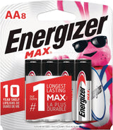 Energizer Max 8-pk AA Alkaline Batteries, Long Lasting, All Purpose