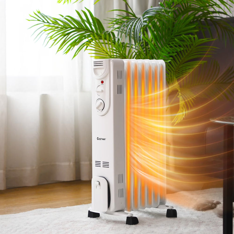 Costway 1500W Electric Oil Filled Radiator Space Heater 5-Fin Thermostat Room Radiant M7