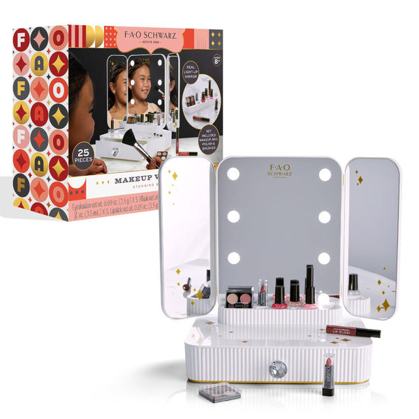FAO Schwarz Girls Vanity Makeup Studio Low Profile, 24 Piece, White A3
