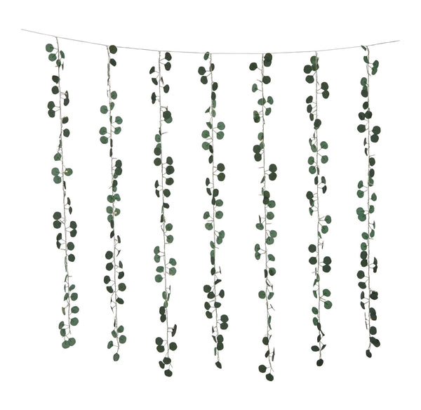 For Living Outdoor 12-Strand Warm White LED Curtain String Lights with Eucalyptus Leaves, 11.48-ft L4