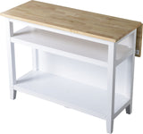 For Living Wood Top Open Shelf Kitchen Storage Island With Folding Leaf, White