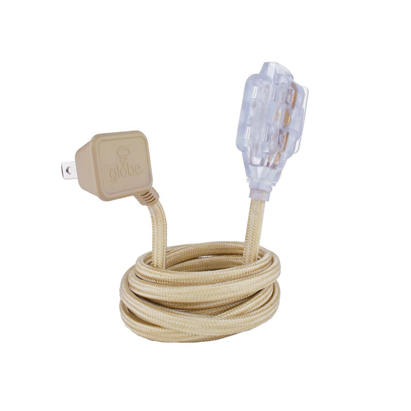 Globe 9-ft 16/2 Fabric Extension Cord, Right Angle Plug, 3 Outlets, Gold N5