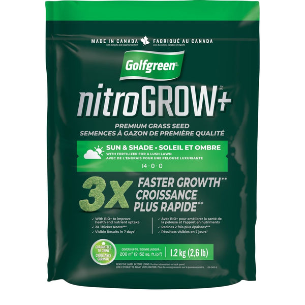 Golfgreen Nitrogrow+ Premium Nitrogen Enriched Sun and Shade Grass Seed with Fertilizer, 14-0-0, 1.2kg M6