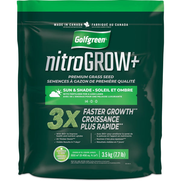 Golfgreen Nitrogrow+ Premium Nitrogen Enriched Sun and Shade Grass Seed with Fertilizer, 14-0-0, 3.5kg W5