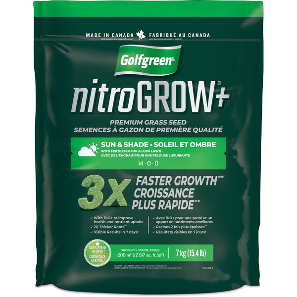 Golfgreen Nitrogrow+ Premium Nitrogen Enriched Sun and Shade Grass Seed with Fertilizer, 14-0-0, 7kg Y8