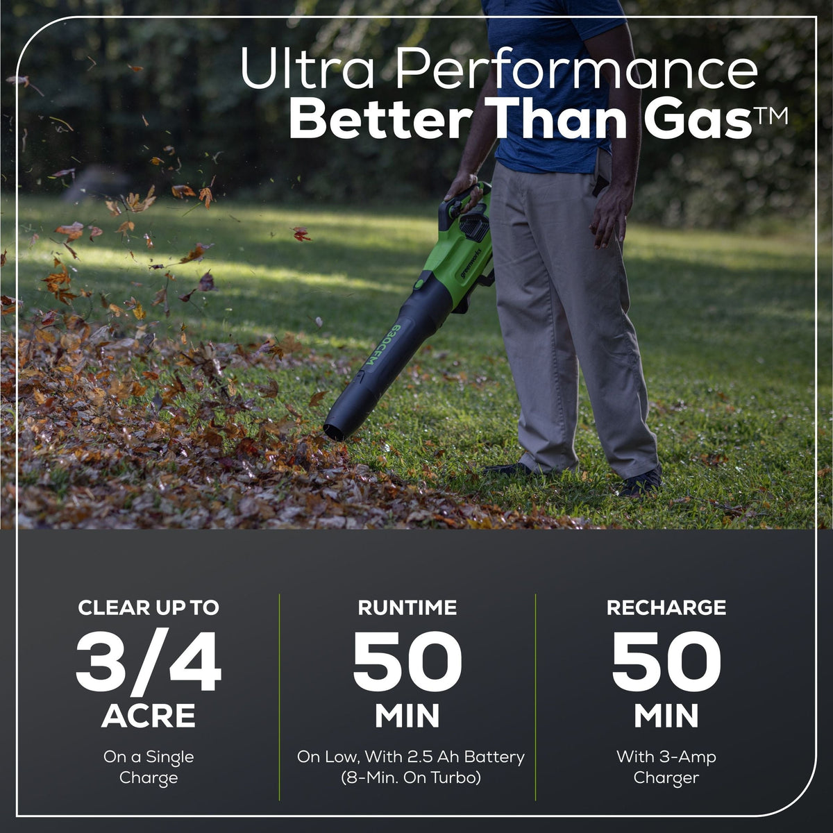 Greenworks 60V 630CFM 170MPH Leaf Blower 2.5Ah Battery 3A Charger