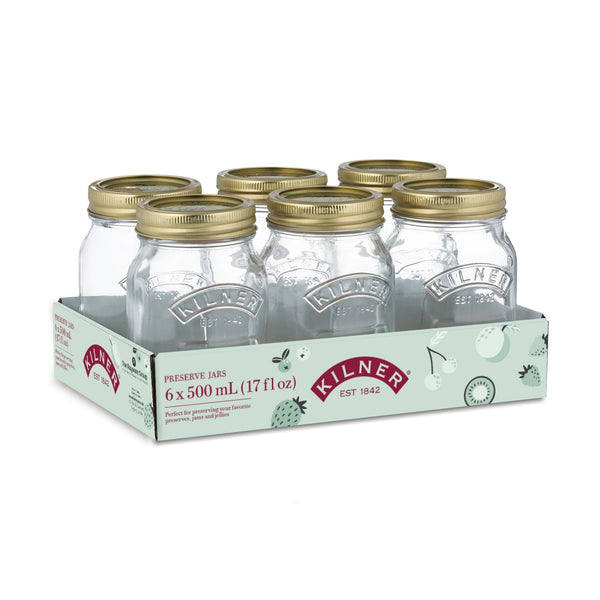 Kilner Regular Mouth Glass Mason Jars with Sealing Lids, 500 mL, 6 Count O0