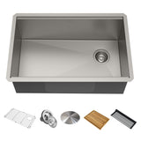 Kraus Kore Undermount Stainless Steel Single Bowl Kitchen Sink with Add-Ons, 27x19x11-in