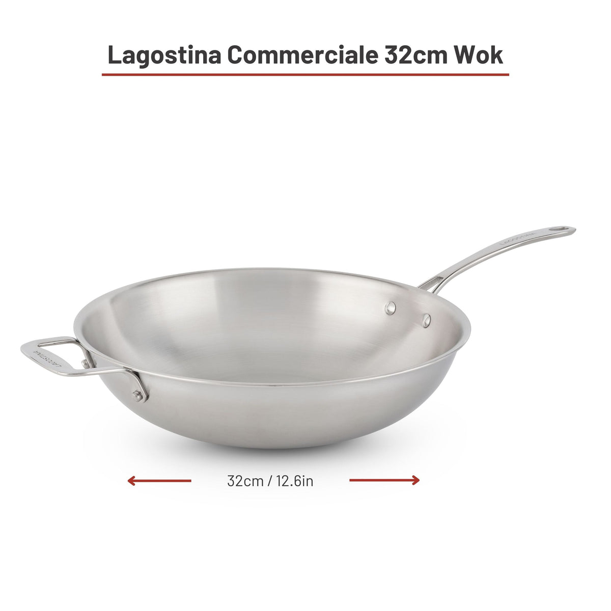 Lagostina 3-Ply Clad Commercial Wok Fry Pan, 32-cm