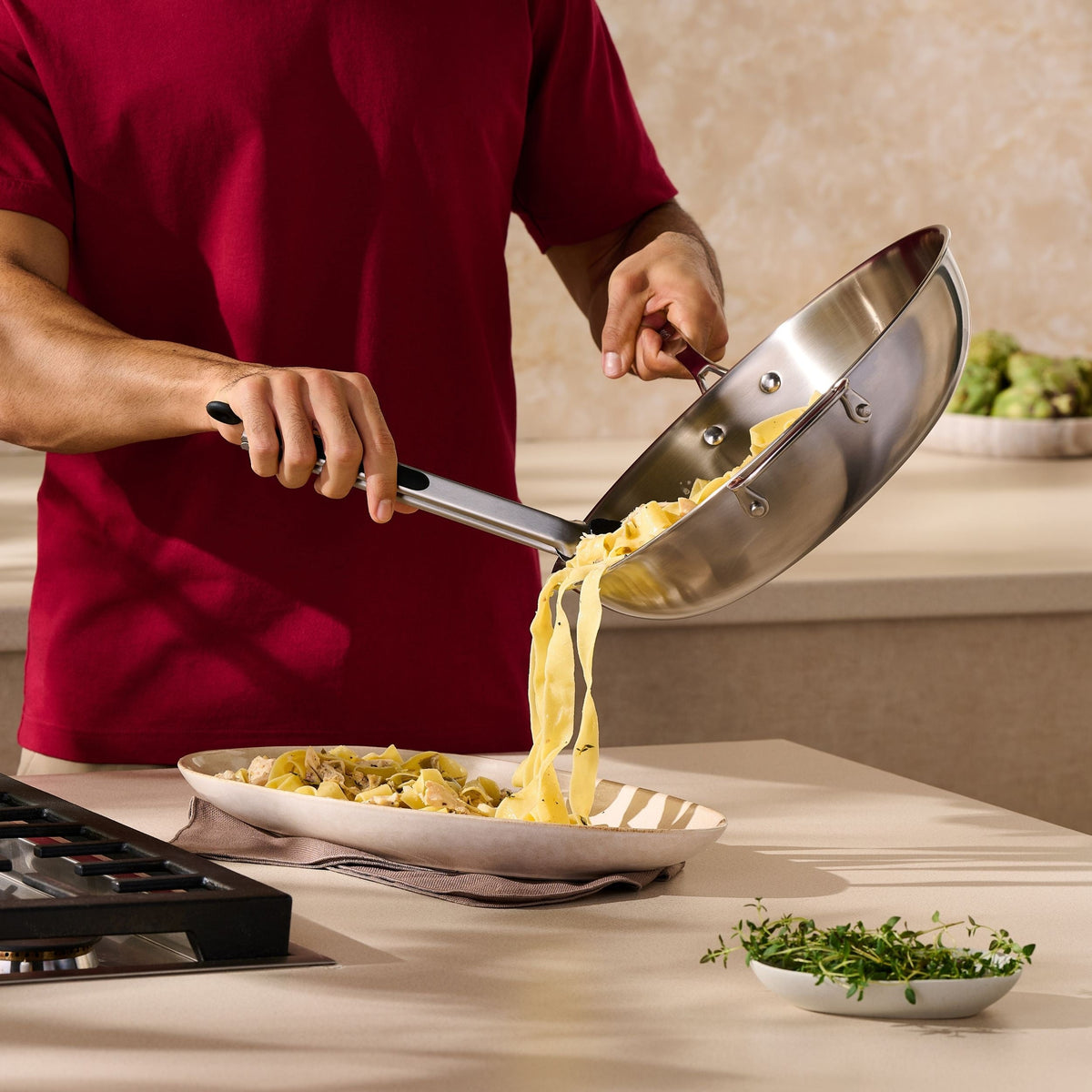 Lagostina 3-Ply Clad Commercial Wok Fry Pan, 32-cm