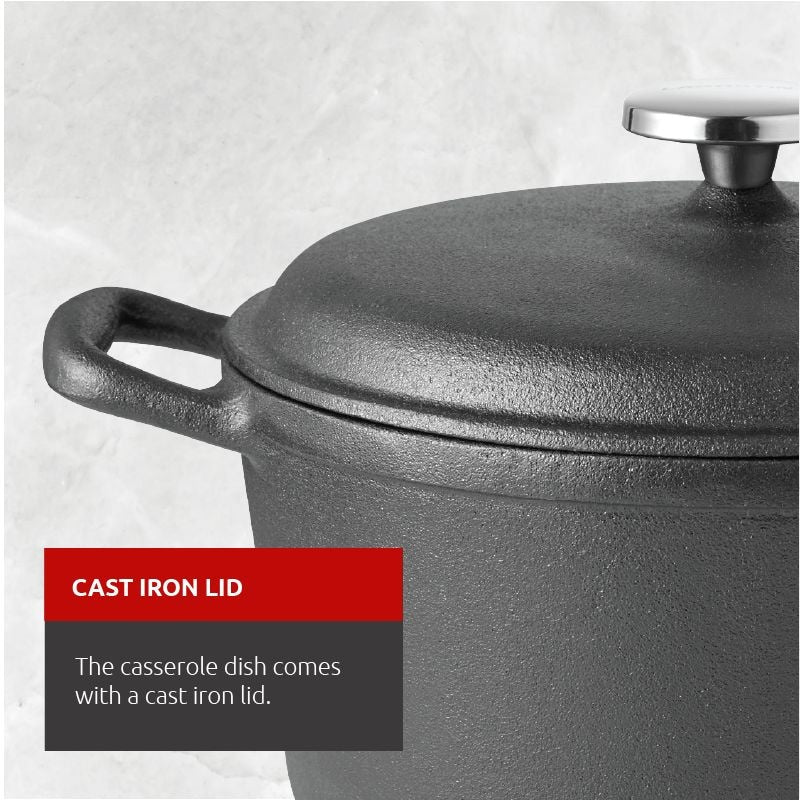 Lagostina Pre-Seasoned Casserole Dish, Cast Iron, Black, 6-qt