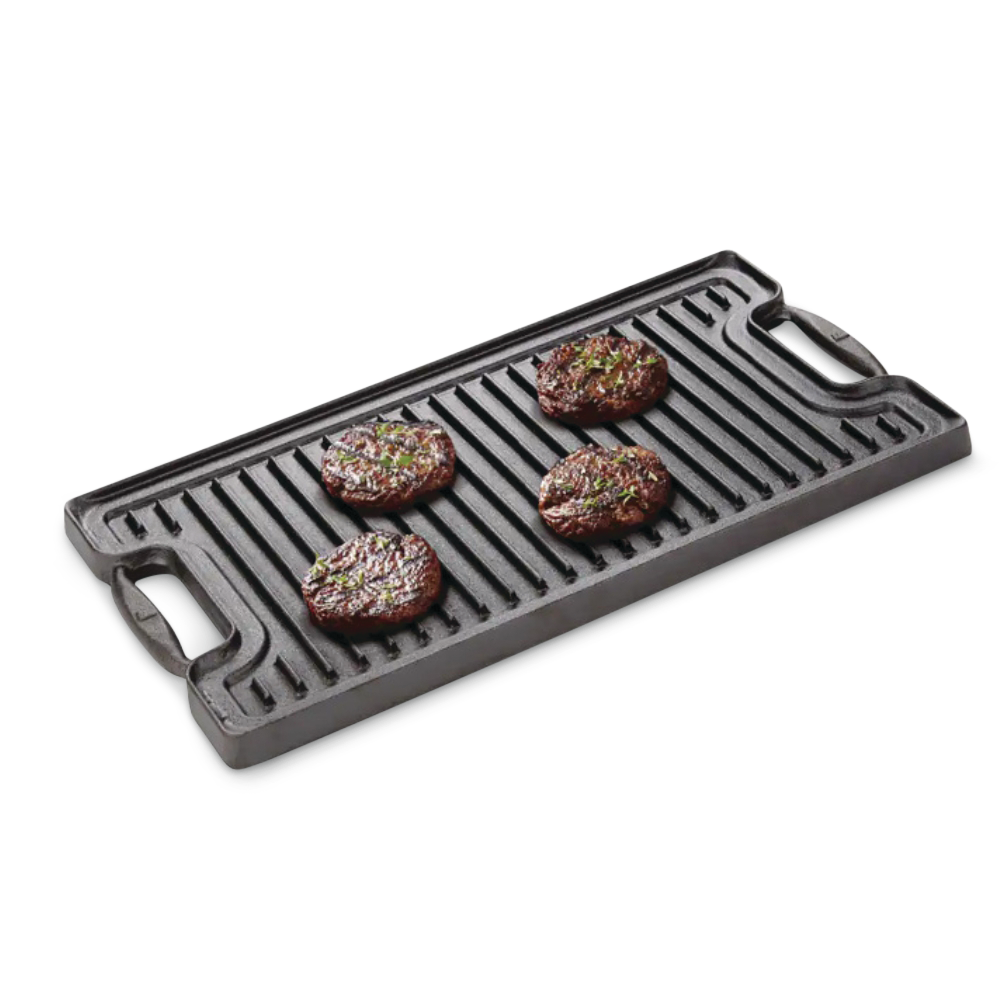 Lagostina Pre-Seasoned Cast Iron Reversible Grill, Oven & BBQ Safe, Black, 20-in x 10-in