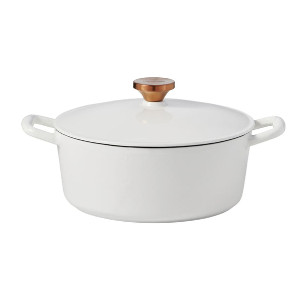 Lagostina Tuscan Collection Round Casserole Dish, Enamelled Cast Iron, White, 7-qt D2