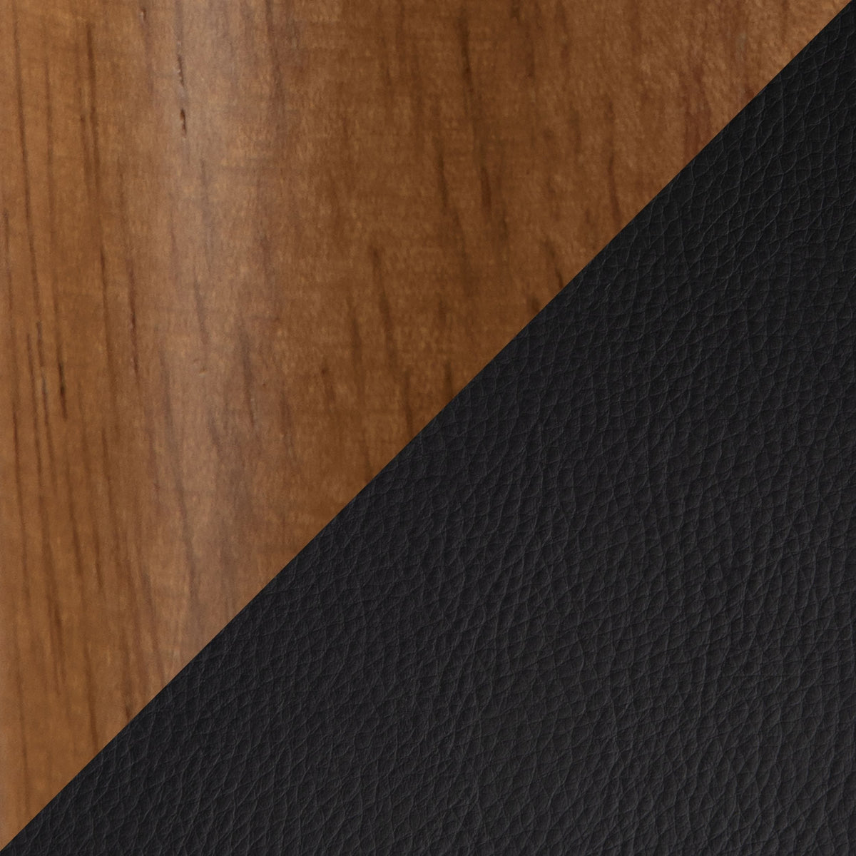 LumiSource Saddle Wood & PU Leather Seat Counter/Bar Stools (2-Piece Set), Walnut/Black
