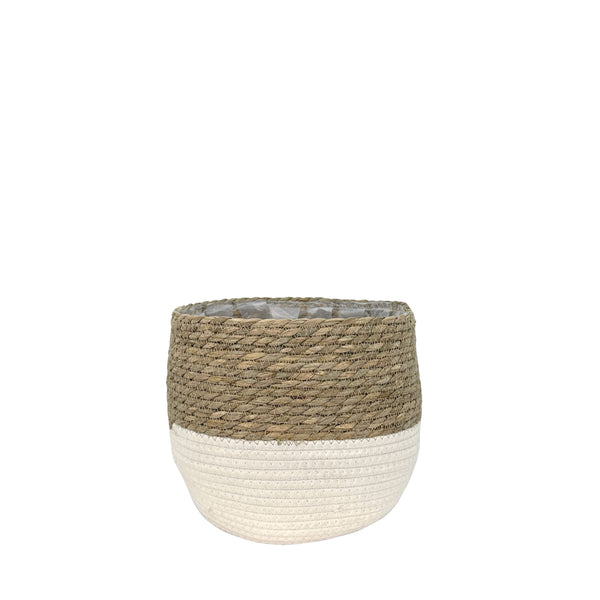 Lynne Weave Cotton Jute Round Basket Planter with Leaf-Proof Plastic Lining, 4-in Y5