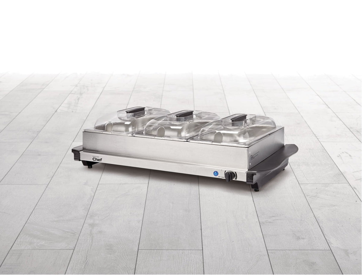 MASTER Chef 3-Tier Buffet Server/Food Warmer with Warming Tray, Stainless Steel, 300W