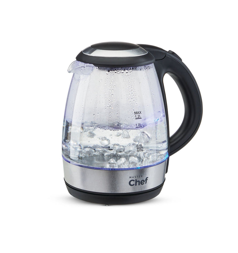 MASTER Chef Cordless Electric Kettle with Auto Shut Off & Blue Light, Glass, 1.2L D1