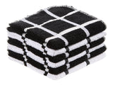 Master Chef Terry Checkered Dish Cloths with Scrubber, Black, 6-pk