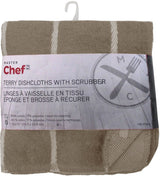 MASTER Chef Terry Cotton Checkered Dishcloths with Scrubber, 12-in x 12-in, 6-pk, Brown