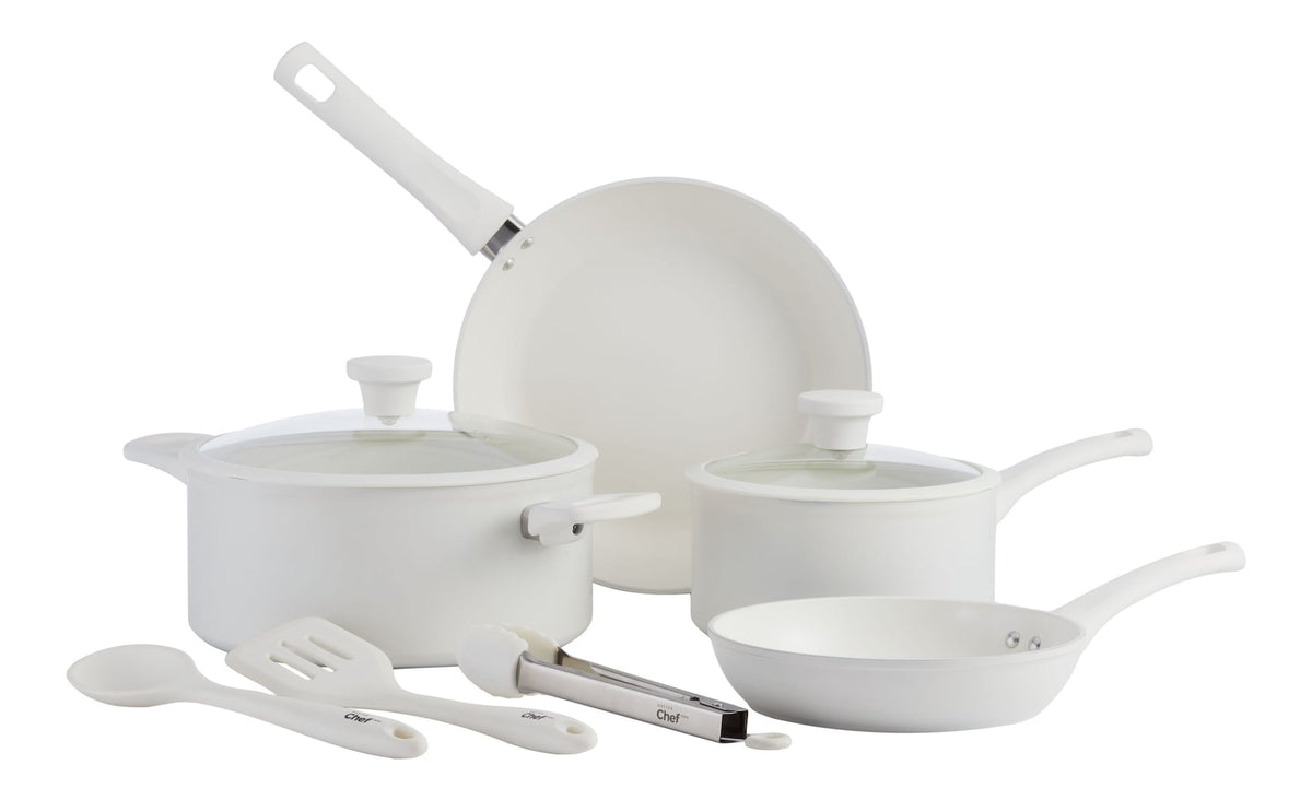 Master Chef White Non-Stick Ceramic/Aluminum Cookset, 9-pc
