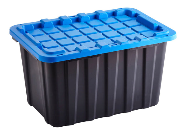 Mastercraft Heavy Duty Stackable Storage Box with Lid, 102-L, Black/Blue L9