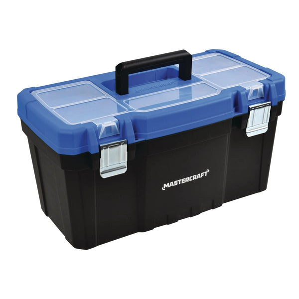 Mastercraft Portable Plastic Tool Box with Removable Tray & Tray Top, Blue, 22-in X9