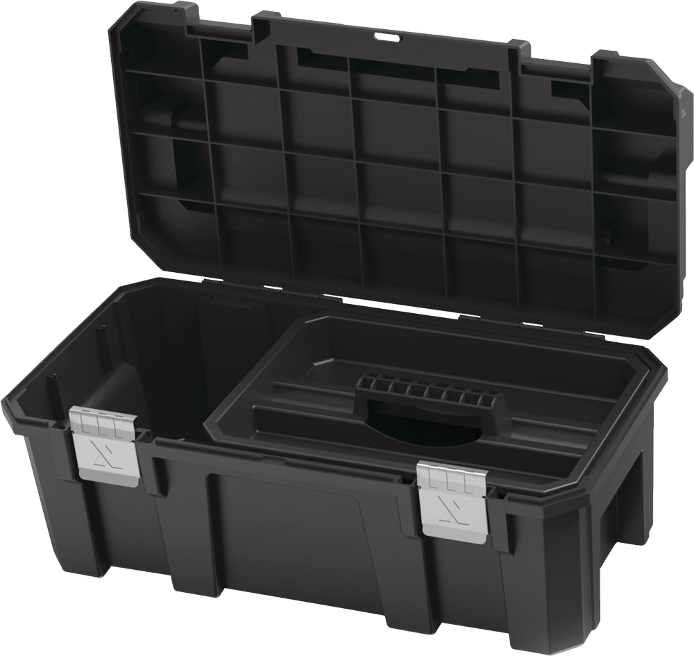 MAXIMUM Heavy-Duty Plastic Tool Box with Removable Tray & Organizer, 22-in, Black