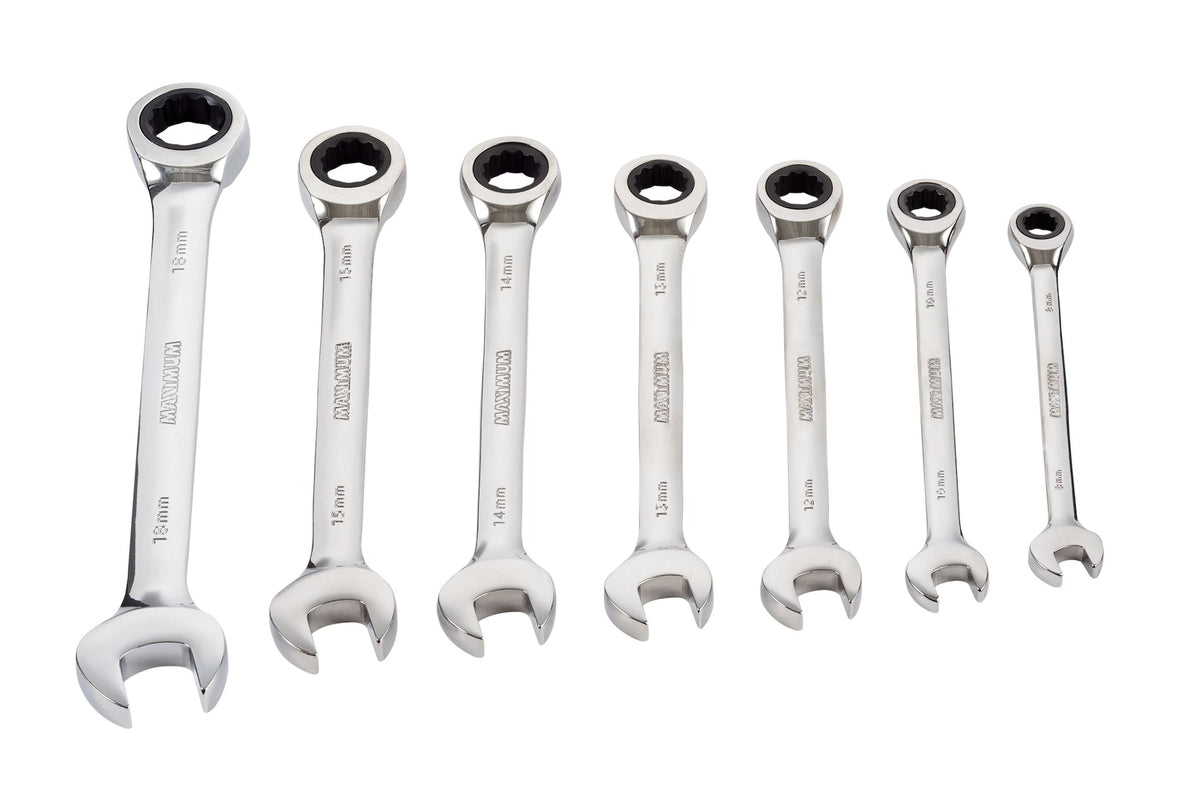 MAXIMUM Ratcheting Wrench Set, Metric, Nickel-Chrome Plating, 7-pc