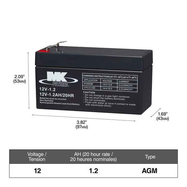 MK Battery 12-Volt 1.2 Ah SLA Battery, F1 Terminal R7