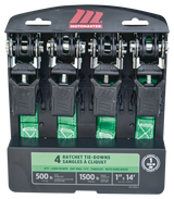 MotoMaster 1,500-lb Padded Ratchet Tie Down Straps, 1-in x 14-ft, 4-pk