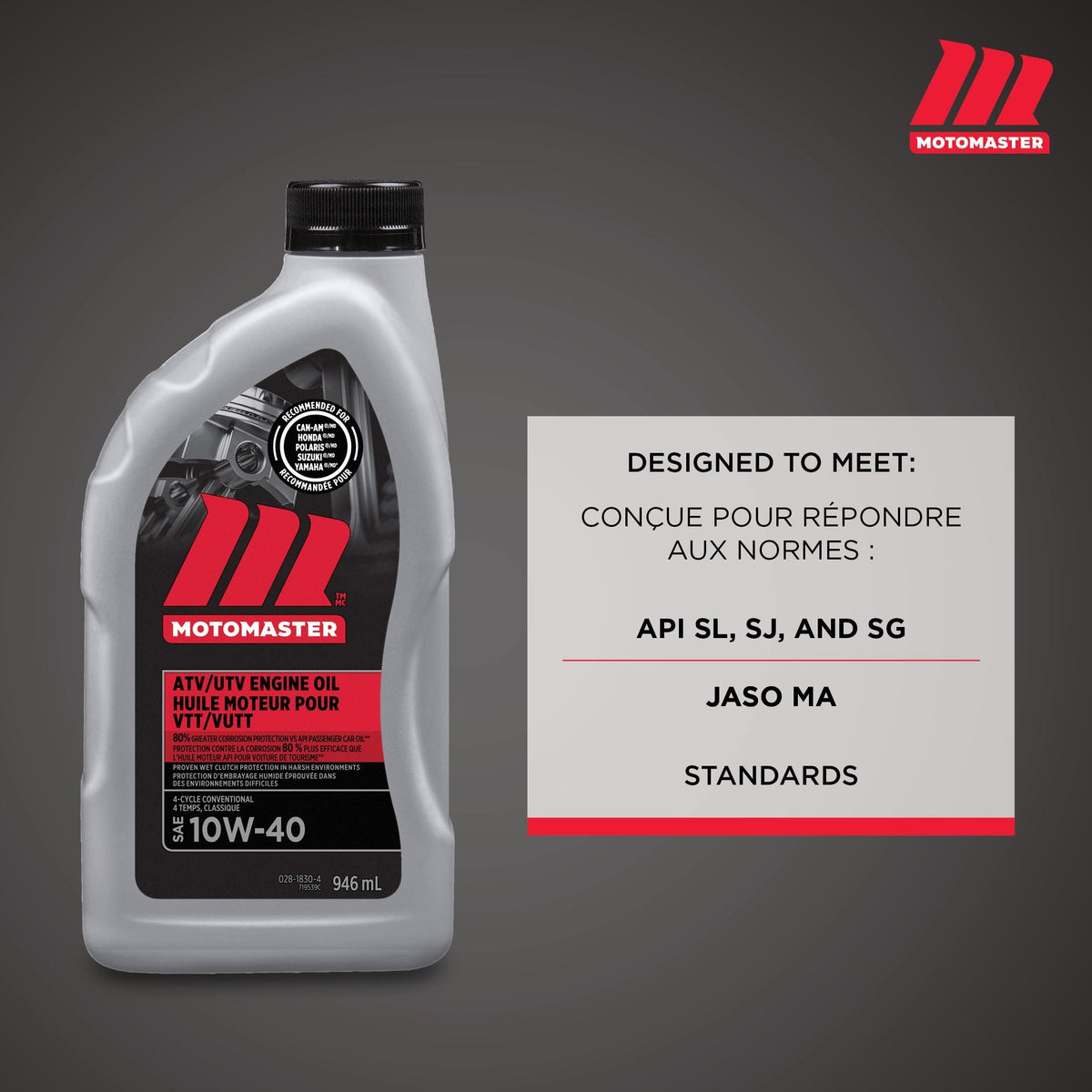 MotoMaster 4-Stroke Premium ATV/UTV Engine Oil 10W40, 946-mL