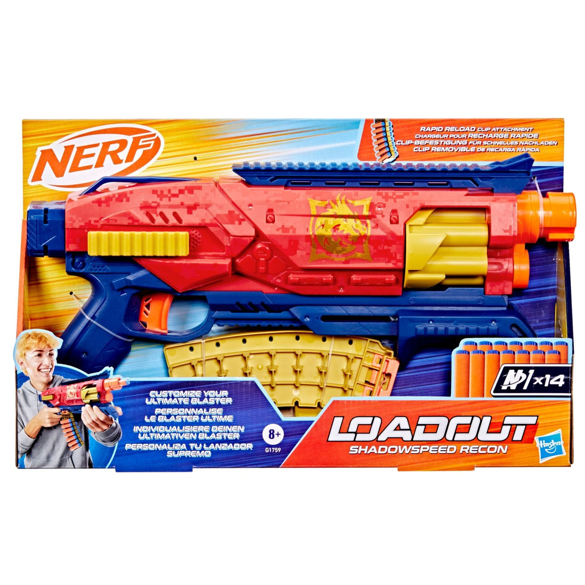 NERF Loadout Shadowspeed Recon Dart Blaster with Dart Storage Attachment and 14 N1 Darts