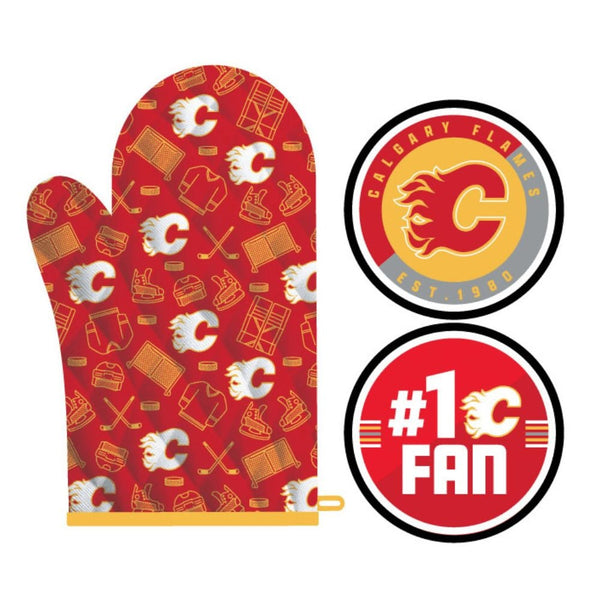 NHL Calgary Flames Kitchen Oven Mitt Pot Holder Set, 2-pc I7