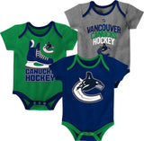 NHL Vancouver Canucks Infant/Baby Bodysuit Onesie, Blue/Green/Grey, 3-pk