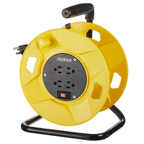 NOMA 100-ft Extension Cord Storage Reel with 4 Grounded Outlets and Circuit Breaker N0