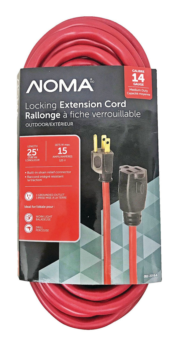 NOMA 14/3 Outdoor Extension Cord with Grounded Outlet & Locking Connector, Red N6