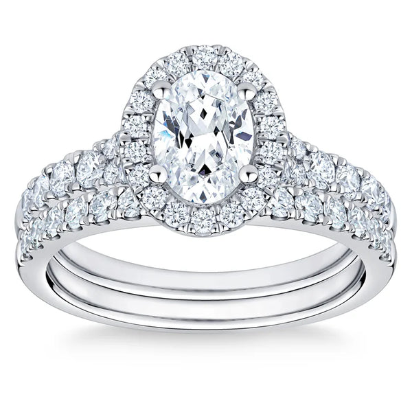 Oval Cut and Round Brilliant Diamond Halo Wedding Set (1.85 ctw) N1