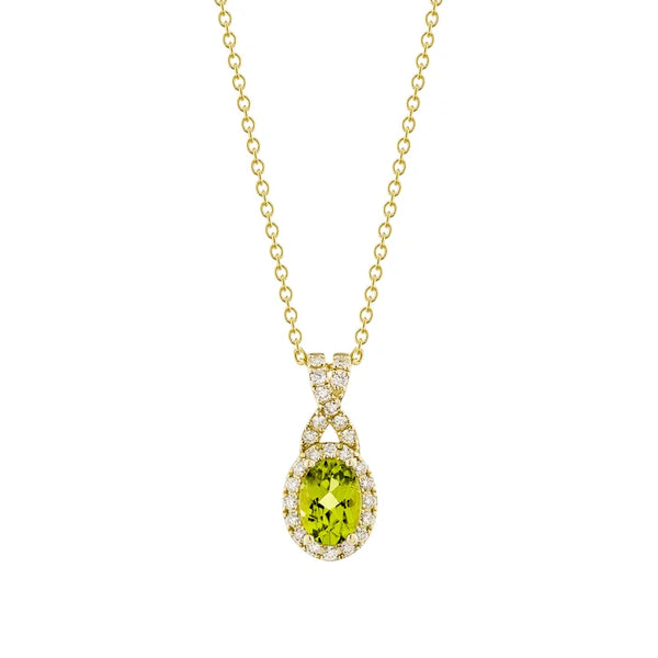 Oval Cut Peridot and Diamond Pendant (0.19 ctw) U7