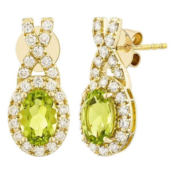 Oval Shaped Peridot and Diamond Earrings (0.30 ctw) M4