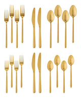 PADERNO Chelsey Satin Gold Finish Slim Round Stainless Steel Flatware Set, Serves 4, 20-pc