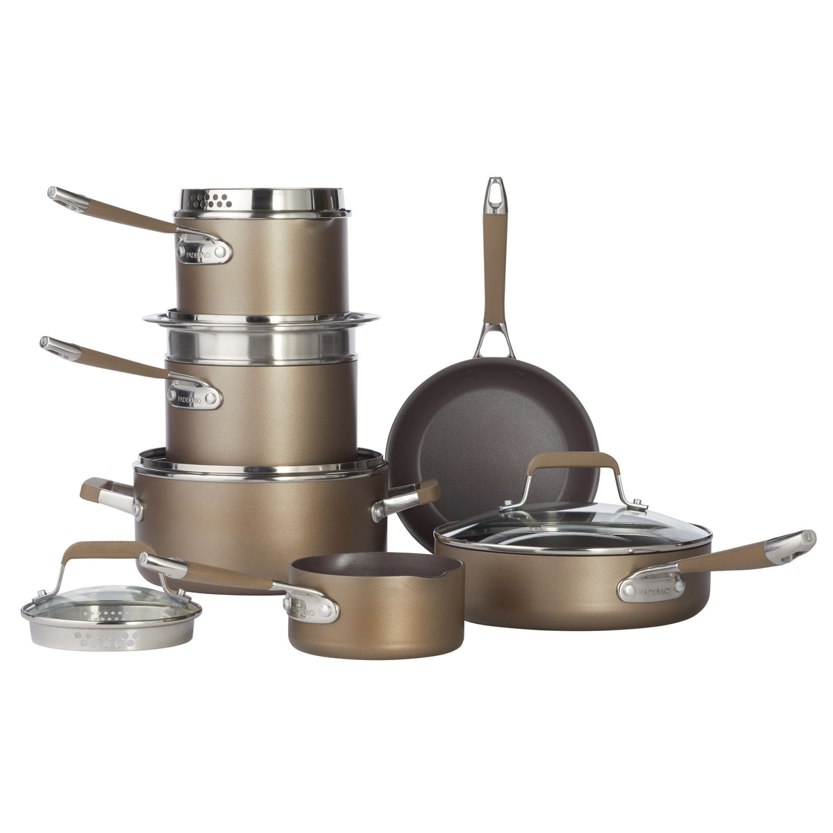 PADERNO Classic Cookware Set, Non-Stick, PFOA-Free, Oven Safe, Champagne Bronze, 12-pc