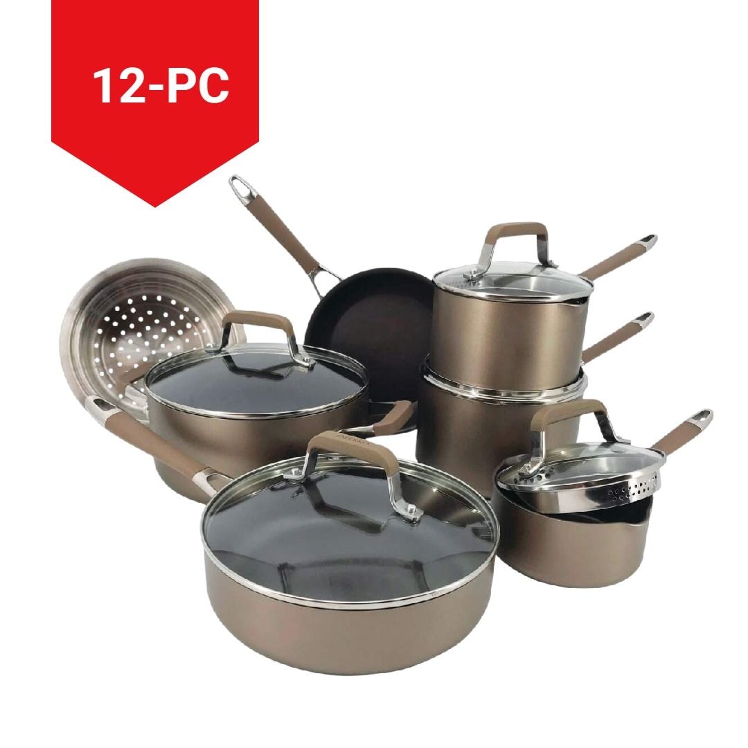 PADERNO Classic Cookware Set, Non-Stick, PFOA-Free, Oven Safe, Champagne Bronze, 12-pc