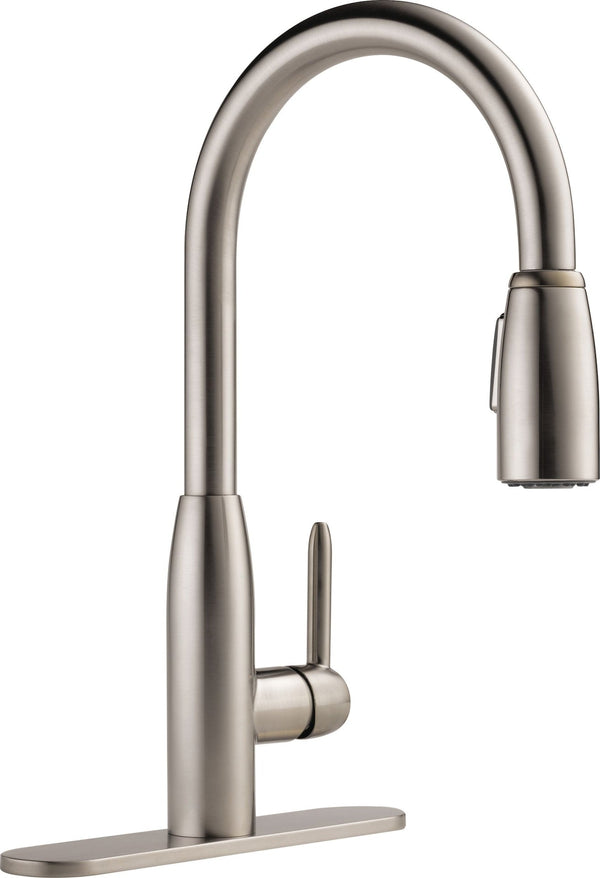 Peerless Tunbridge Single Handle High Arc Pull Down Kitchen Faucet, Stainless Steel N0