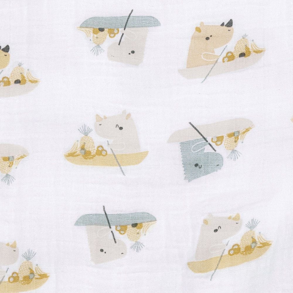 Perlimpinpin Cotton Muslin Baby Swaddle Blanket, Rhinos