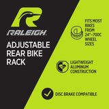 Raleigh Adjustable Rear Bike Rack, Lightweight, Aluminum, Black