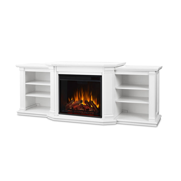 Real Flame Valmont Media Indoor Electric Fireplace TV Stand, 74-in, 1500W, Includes Remote Control & Firebox, White E1