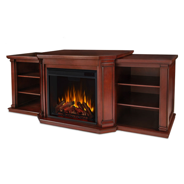 Real Flame Valmont Media Indoor Electric Fireplace TV Stand, 74-in, 1500W, Includes Remote Control & Firebox, Dark Mahogany Y0